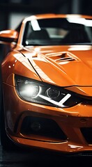 The close up Photo of sport car headlight.