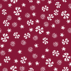 Winter seamless pattern with white snowflakes on color background. Vector illustration for fabric, textile wallpaper, posters, gift wrapping paper. Christmas vector illustration. Falling snow