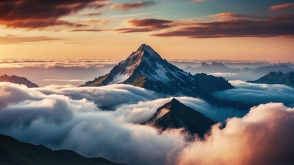 Skyward Elevation Inspiring View of a Mountain Rising into the Cloud-Filled Sky