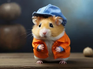 Foto op Canvas Een hamster pion met een blauw met oranje shirtje HD Wallpapers © Abdulhaq