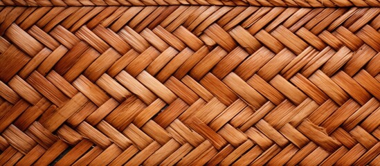 A close up of a brown wicker basket with a diagonal pattern, resembling hardwood flooring. The building material is wicker, creating a beige and plywood furlike texture