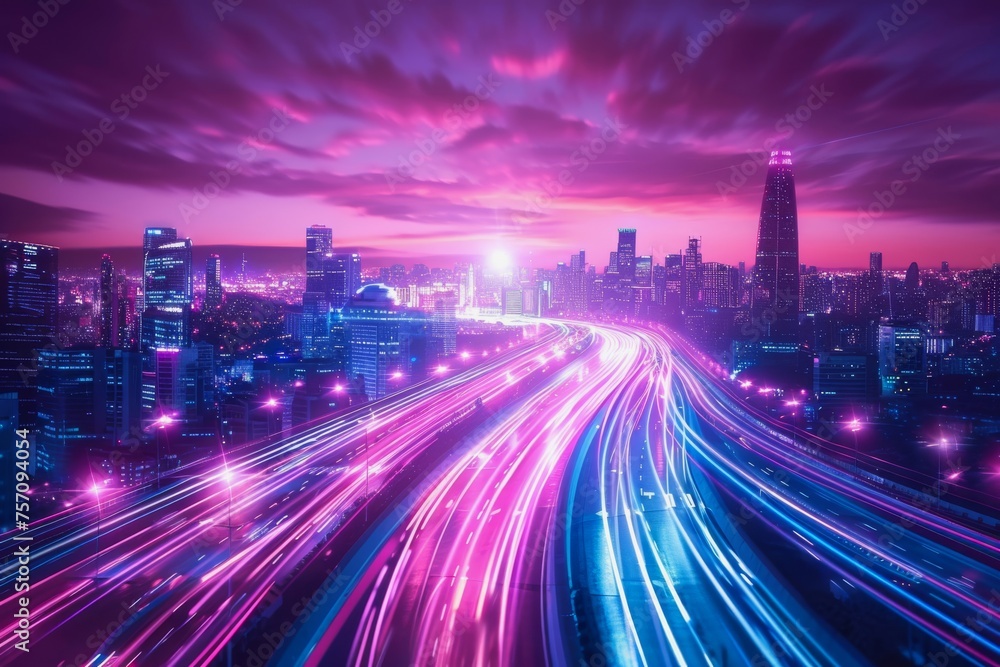 Aufkleber the flow of digital information is in the form of a highway. to future abstract technology concept