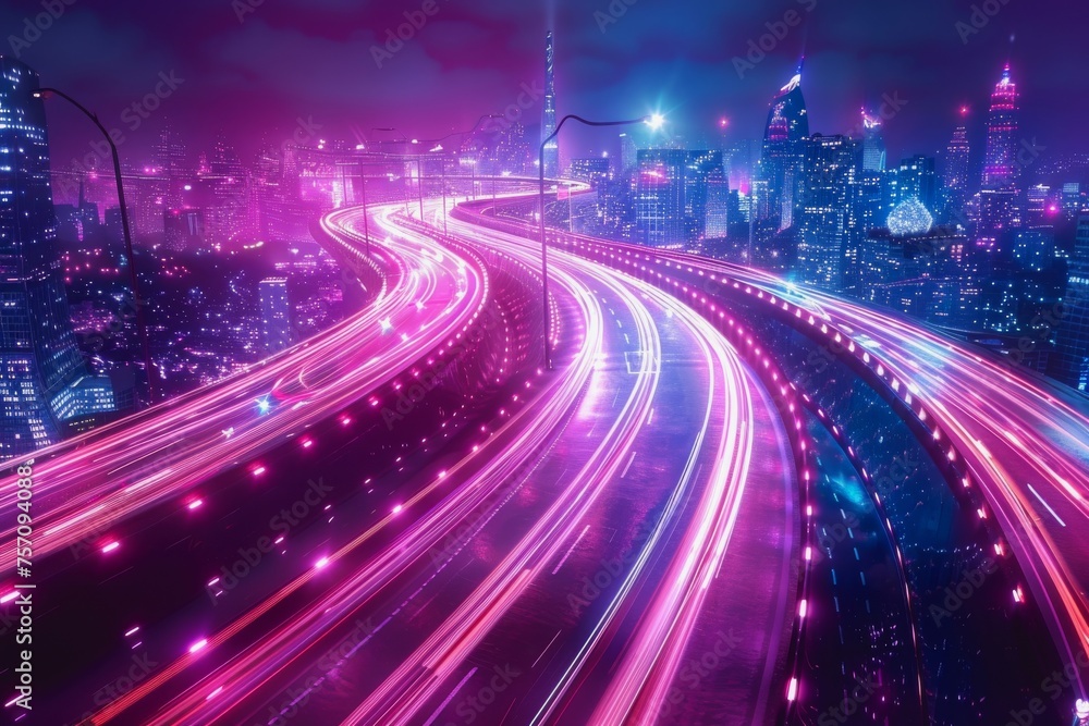 Poster the flow of digital information is in the form of a highway. to future abstract technology concept