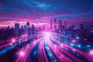 Fototapeta premium The flow of digital information is in the form of a highway. To future abstract technology concept