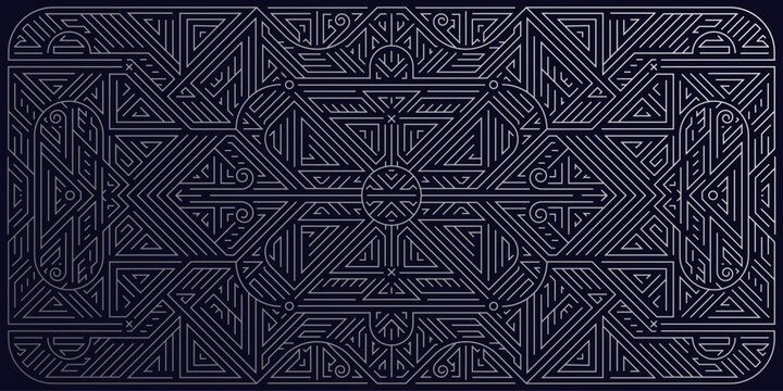 Vector art deco geometric silver pattern, abstract geometric ornament design. Line luxury package, graphic element, metal gradient illustration
