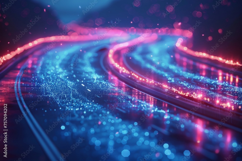 Poster the flow of digital information is in the form of a highway. to future abstract technology concept