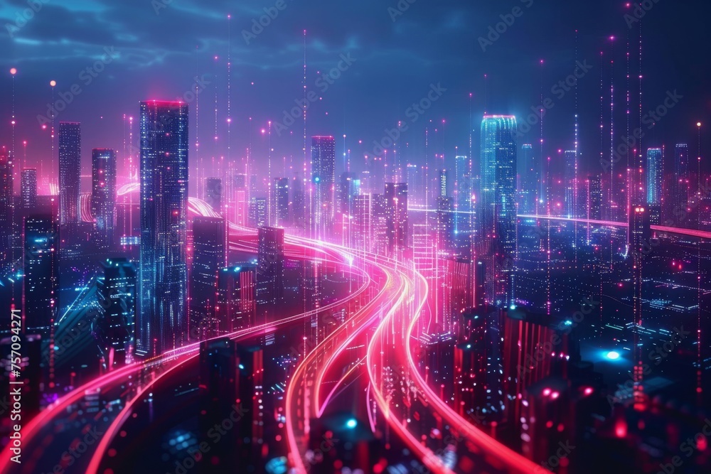 Poster The flow of digital information is in the form of a highway. To future abstract technology concept