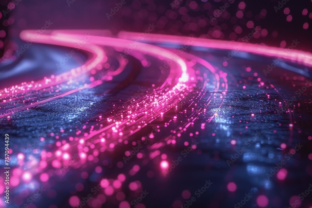 Poster the flow of digital information is in the form of a highway. to future abstract technology concept