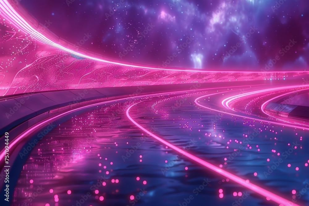 Poster the flow of digital information is in the form of a highway. to future abstract technology concept