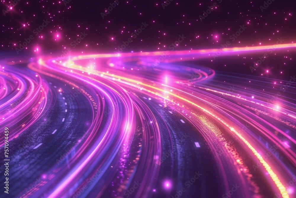 Poster the flow of digital information is in the form of a highway. to future abstract technology concept