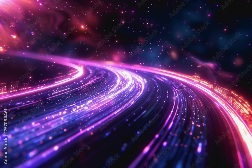 Poster the flow of digital information is in the form of a highway. to future abstract technology concept