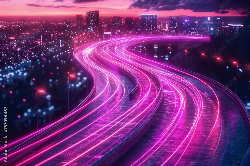 Poster the flow of digital information is in the form of a highway. to future abstract technology concept
