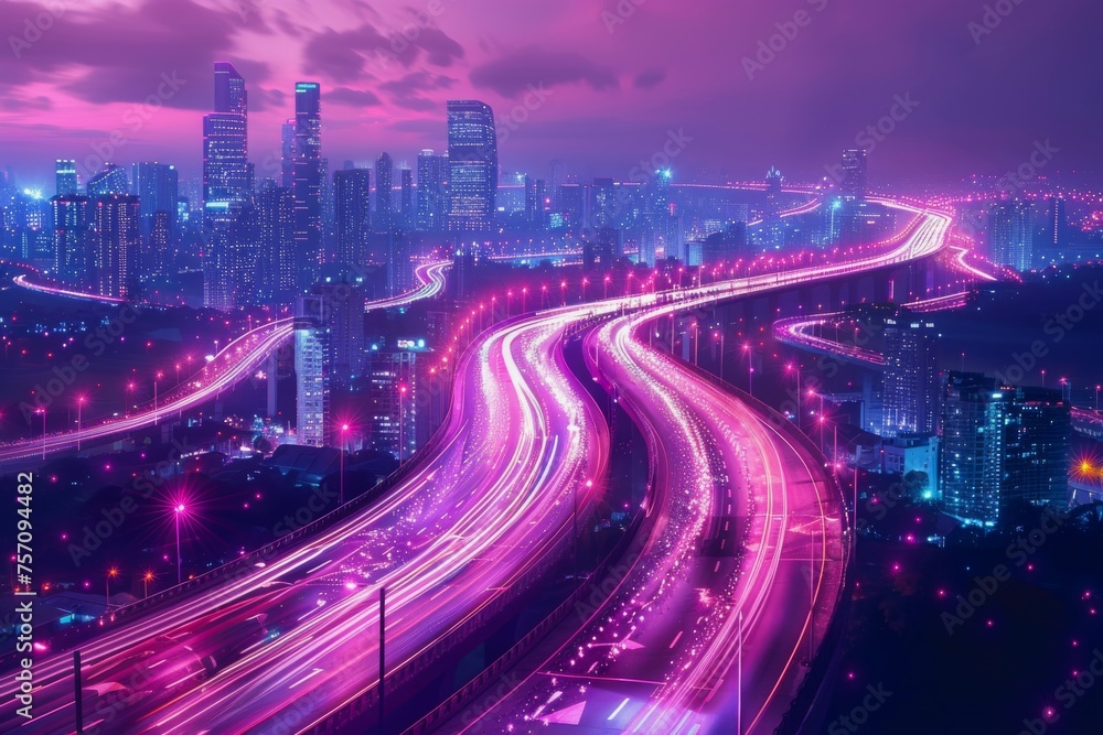 Poster the flow of digital information is in the form of a highway. to future abstract technology concept