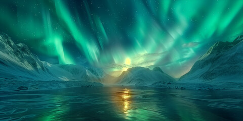 Aurora boreale. Panorama nordico. Sfondo.
