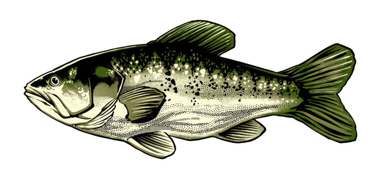 the spotted bass fish side illustration vector