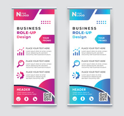 Naklejka premium Roll-up banner template, a set of modern portable stands roll-up for advertising, banner for presentations, conferences, exhibitions, mobile banner for product promotion.