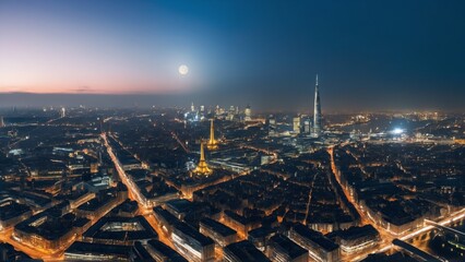  cityscape of future at moonlit nigh drone view