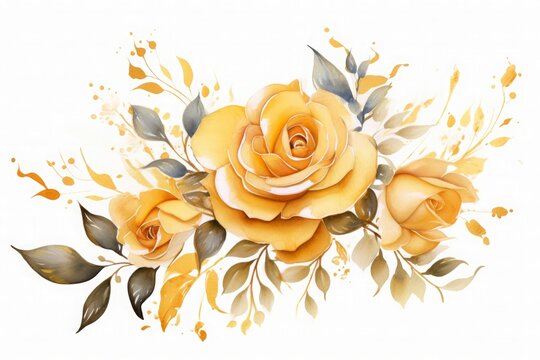 Watercolor yellow rose flower