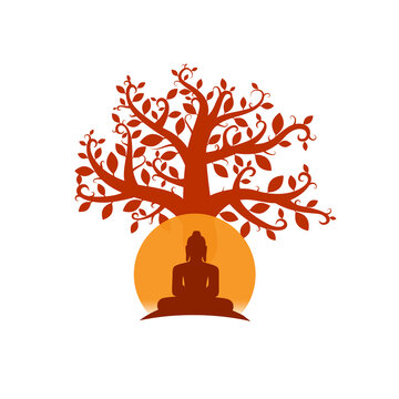 Mahavir sitting under tree silhouette on transparent background