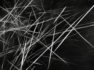 A multitude of intersecting white lines create a chaotic pattern against a dark backdrop.