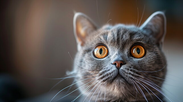close up portrait of a gray fur cat