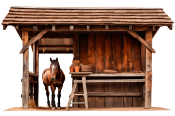 stall with horse on transparent background, png file
