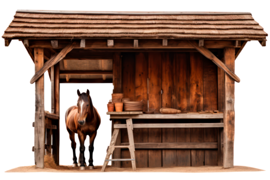 stall with horse on transparent background, png file