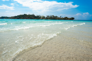 Beach scenery and blue waters on the island in summer