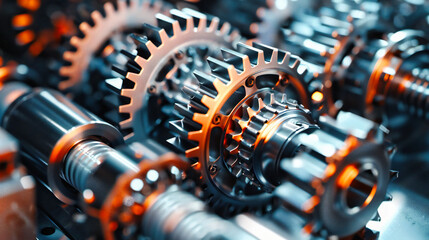 Engineering Precision: A Close-up on Mechanical Gears, Symbolizing the Intricate Work Behind Technological Progress - obrazy, fototapety, plakaty