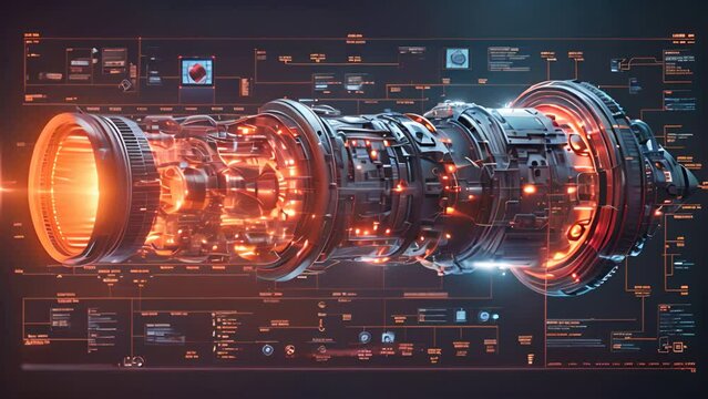 highly detailed blueprint of a jet turbine and with other details,generative ai