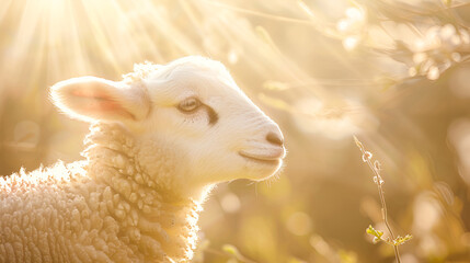 A lamb, symbolizing Judaism, stands against a golden background - obrazy, fototapety, plakaty