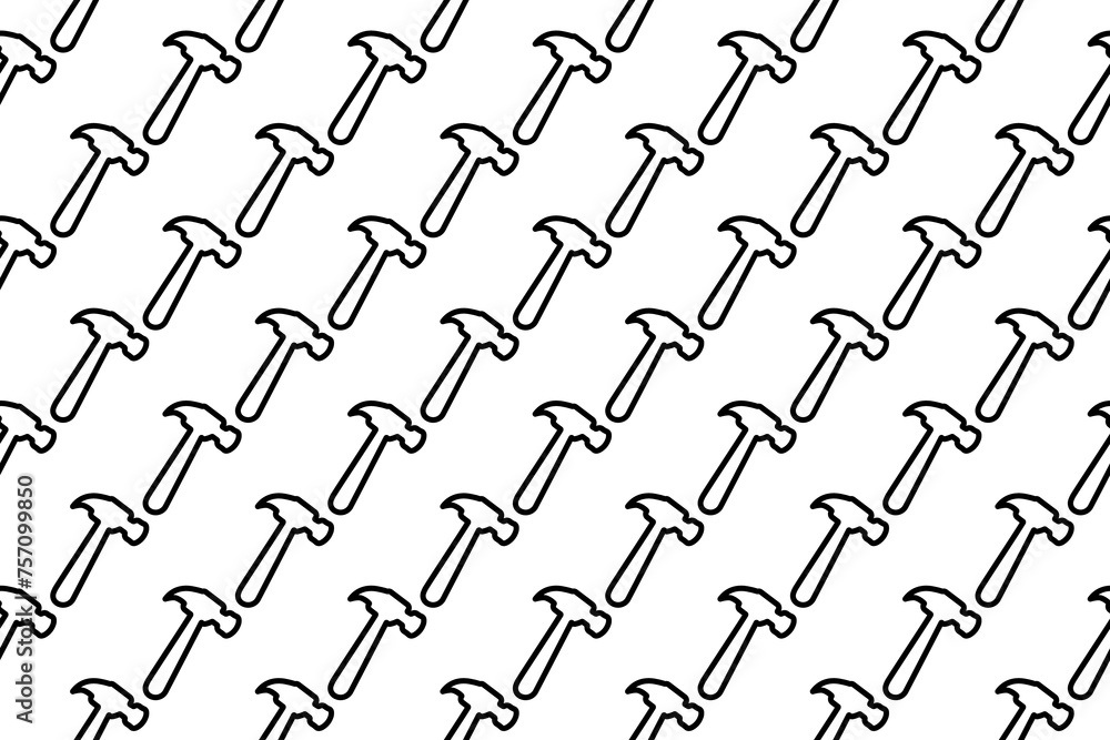 Poster seamless pattern completely filled with outlines of hammer symbols. elements are evenly spaced. illu