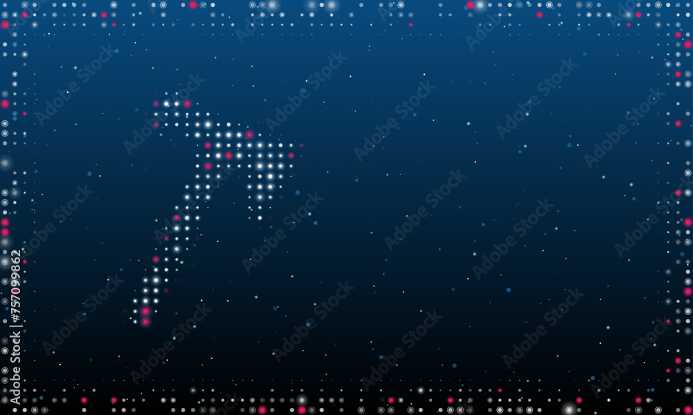 Poster on the left is the axe symbol filled with white dots. pointillism style. abstract futuristic frame o