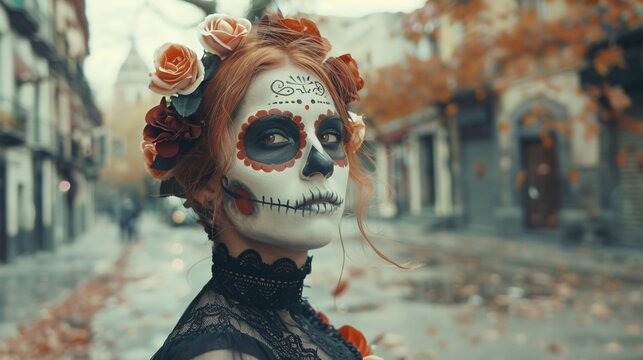 Skeleton Bride - A creative title that reflects the image's content, incorporating the popular Halloween theme and the concept of a bride. Generative AI