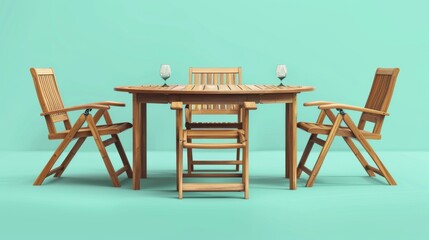 A wooden table with four chairs arranged around it