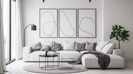 Modern Living Room with Minimalist Design and Contemporary Art Generative AI