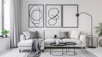 Modern Living Room with Minimalist Artwork and Contemporary Furniture Generative AI