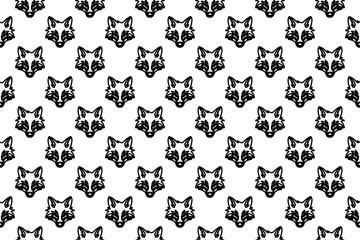 Seamless pattern completely filled with outlines of fox's head symbols. Elements are evenly spaced. Illustration on transparent background