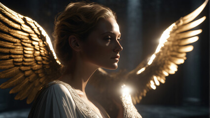 Angel with wings. Highly detailed and realistic.