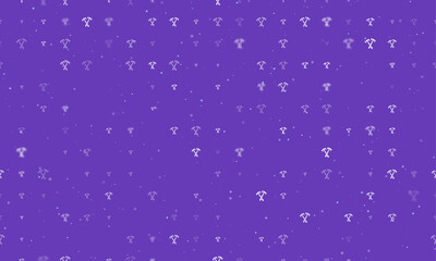 Seamless background pattern of evenly spaced white crossed axes symbols of different sizes and opacity. Vector illustration on deep purple background with stars