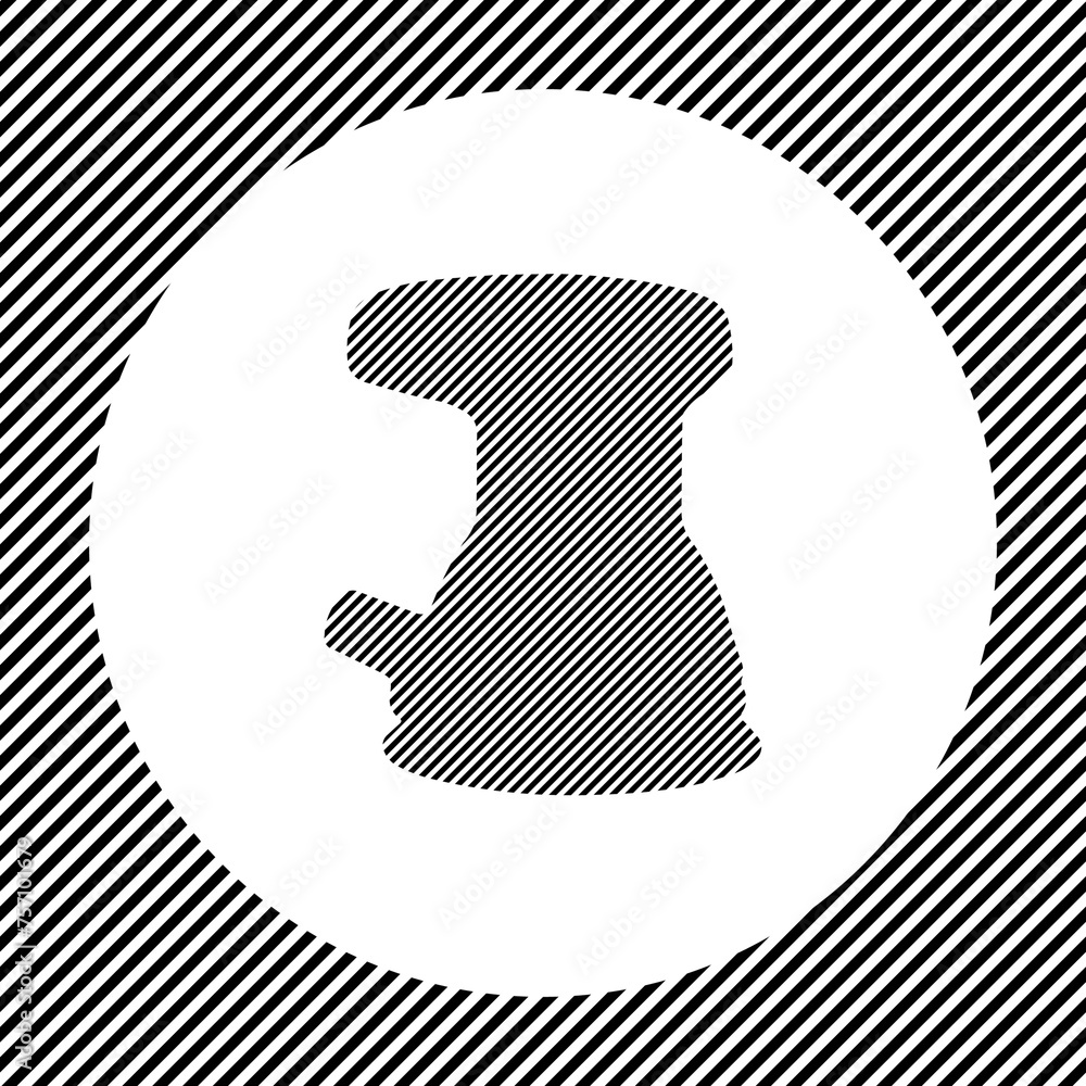 Poster a large sanding machine symbol in the center as a hatch of black lines on a white circle. interlaced
