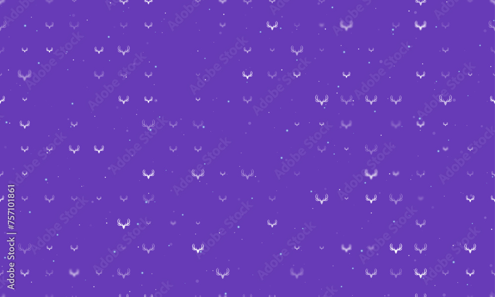 Poster seamless background pattern of evenly spaced white deer horns symbols of different sizes and opacity