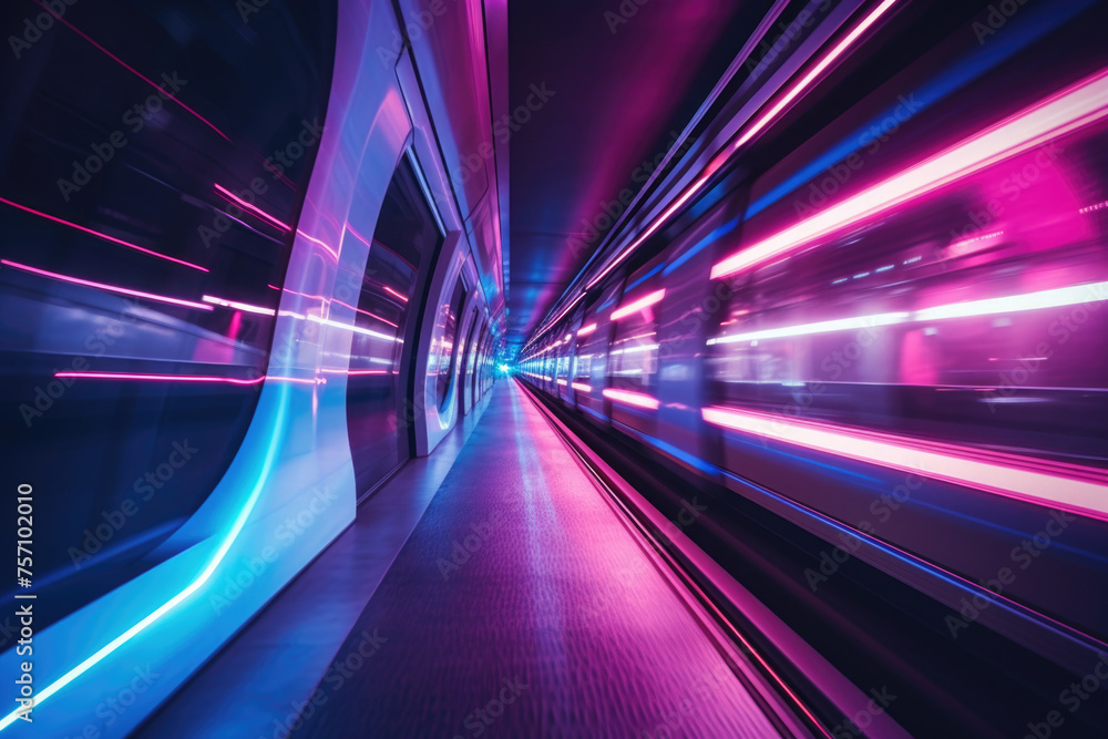 Poster abstract tunnel with colorful trails. glowing neon colored lines in cyberspace. futuristic backgroun