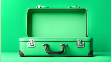 Explore in Style 3D Green Suitcase Depicting Luxury Travel and Vacation Experiences