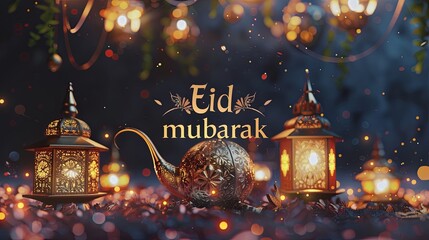 lantern with eid mubarak islamic background