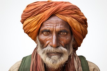 White background Rajasthani village turban in India - obrazy, fototapety, plakaty