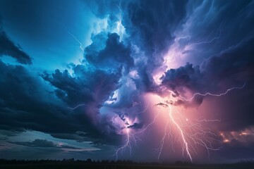 City Lightning Storm - obrazy, fototapety, plakaty