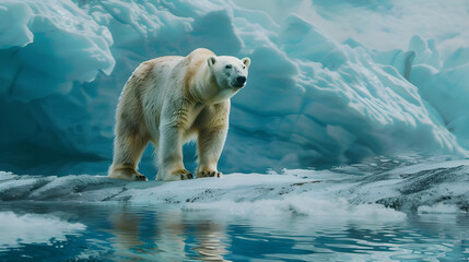Polar Bear on Melting Ice Glaciers