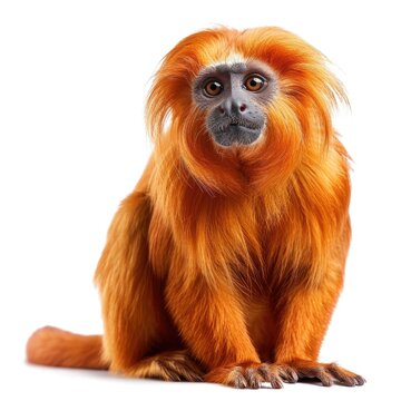 Golden Lion Tamarin in natural pose isolated on white background, photo realistic