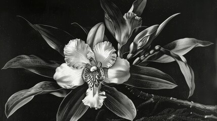 Black and white  of a plant blooming